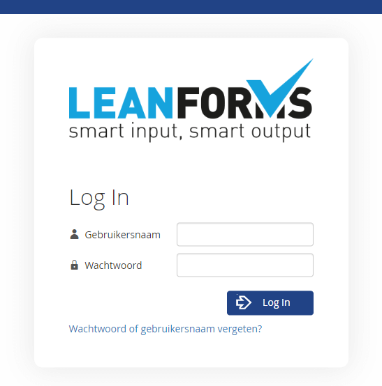 Screenshot van het LeanForms login venster